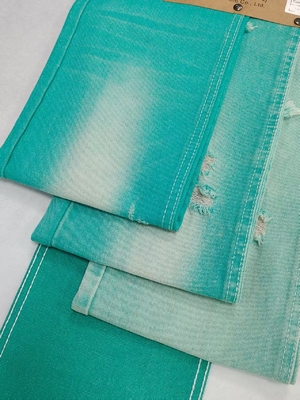 কেনা Fancy APPLE GREEN Color Left Twill Style 10.6oz Denim Fabric With 10*7 Construction  JSD3023FG For Jeans online manufacture